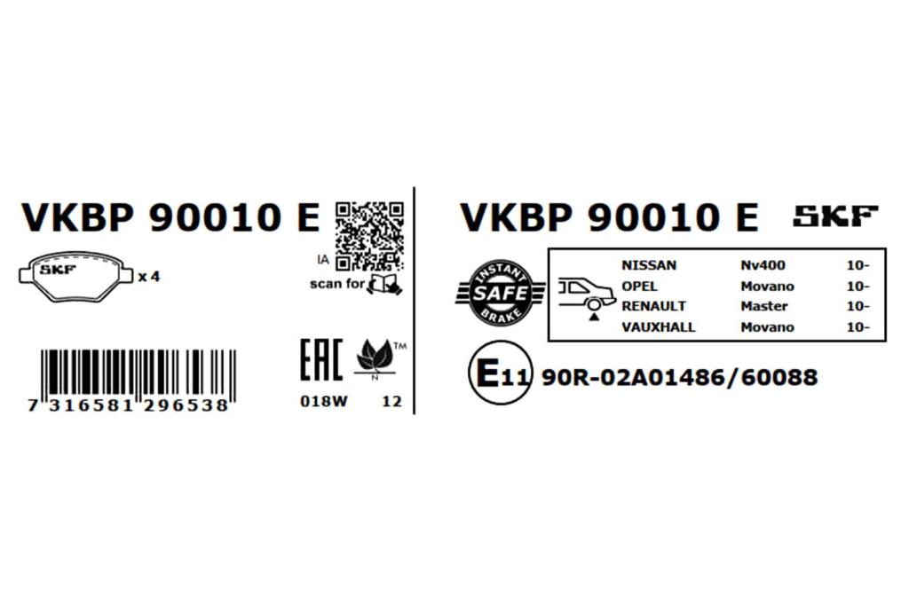 Jeu de 4 plaquettes de frein SKF ref. VKBP 90010 E